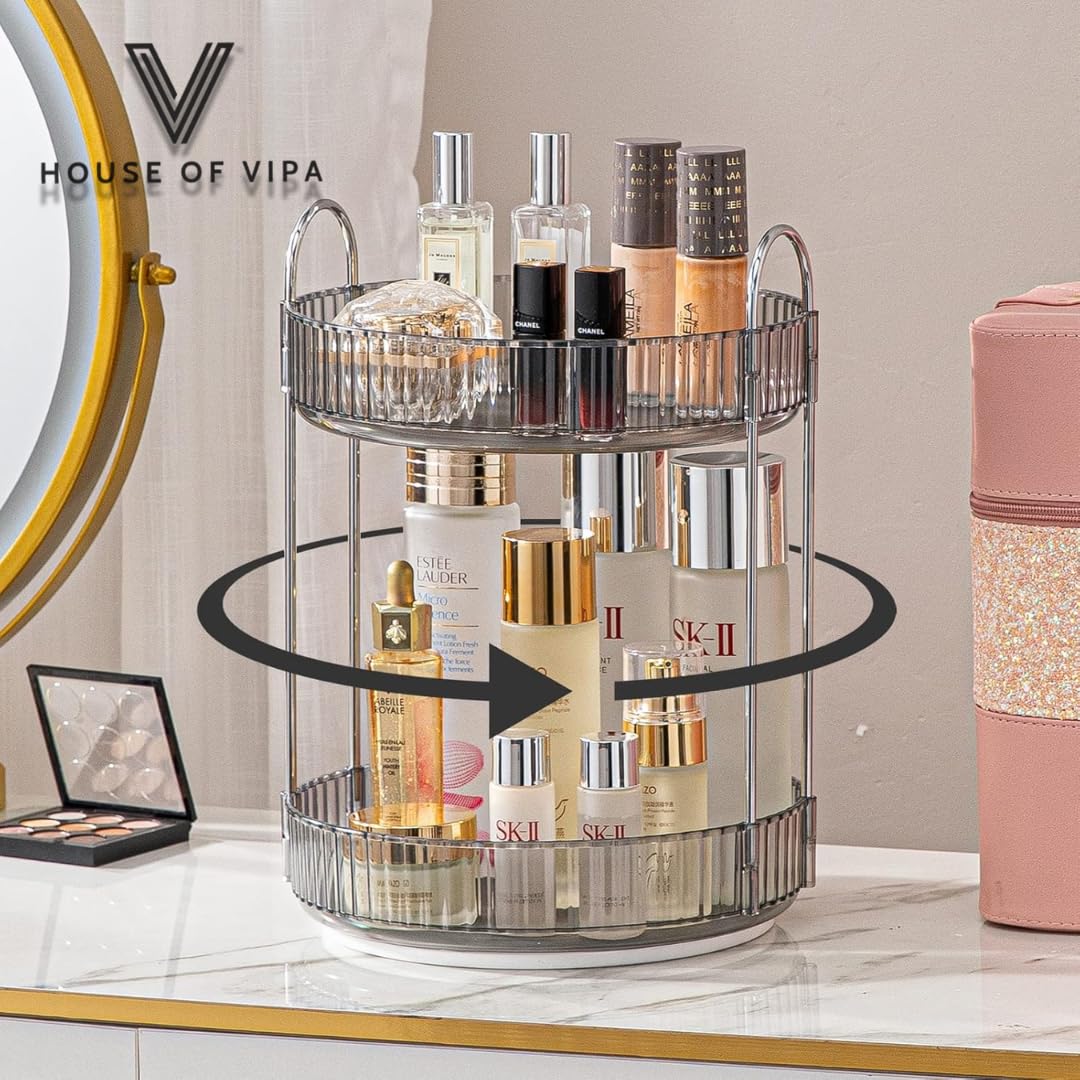 360 degree rotating makeup organizer with drawers