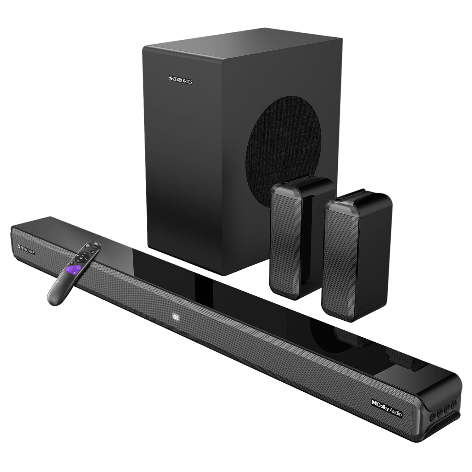 Zebronics Juke Bar 9510WS Pro 5.1 channel soundbar with wireless rear speakers and subwoofer
